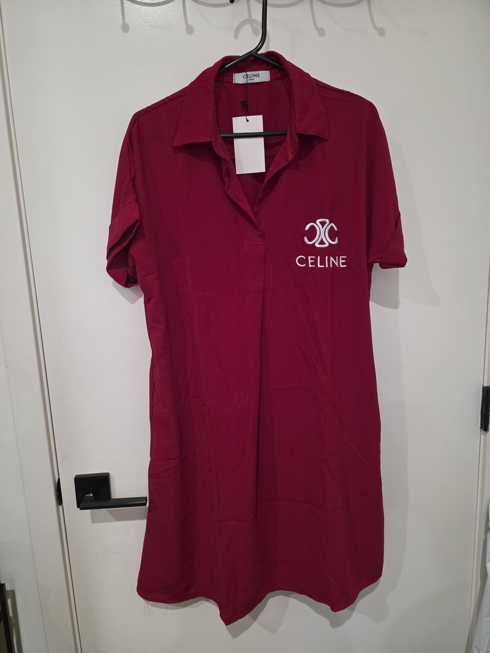 Luxury Inspired Short-Sleeve Midi Shirt Dress in Deep Berry